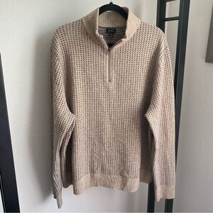 J. Crew Merino Wool Quarter Zip Pull Over Sweater Preppy Tan Blue Dots Size XXL